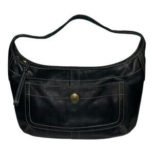 VINTAGE COACH ERGO BLACK LEATHER FRONT POCKET HALF MOON SHOULDER BAG